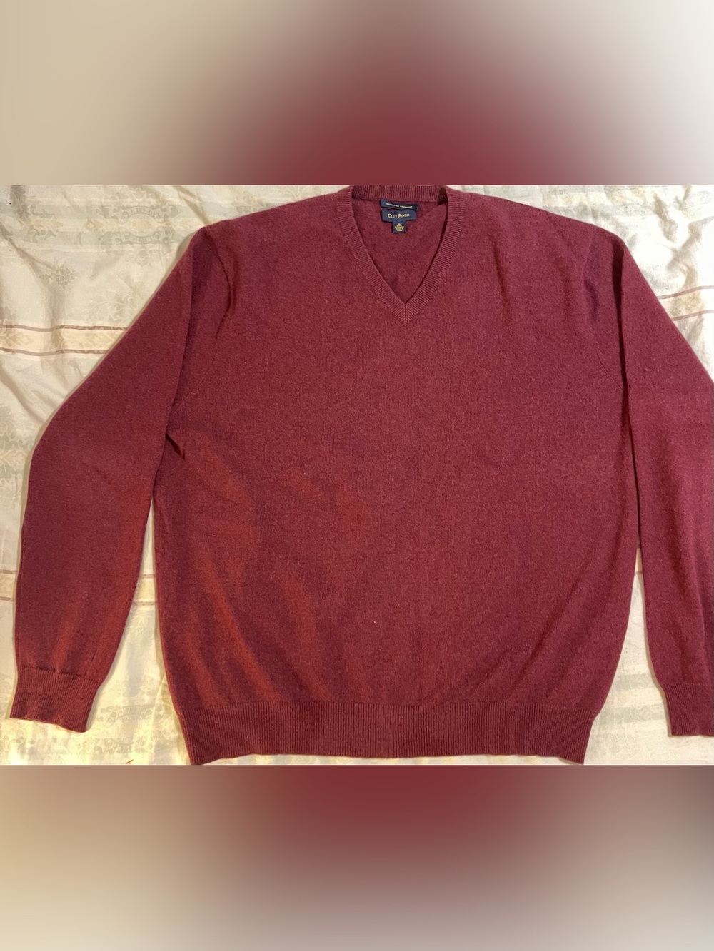 Club Room Men’s Maroon Red Burgundy XL Fine Cashmere V-Neck Pullover Sweater